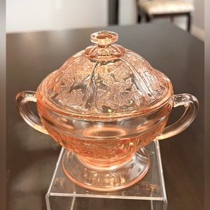 Federal Glass Sharon Cabbage Rose Pink Lidded Sugar Bowl